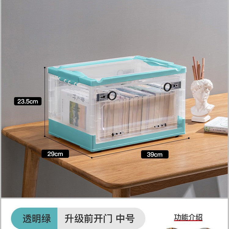 Large Plastic Folding Storage Box with Lid for Books Books Transparent Toy Pulley Tidy Box Book Box Storage Box