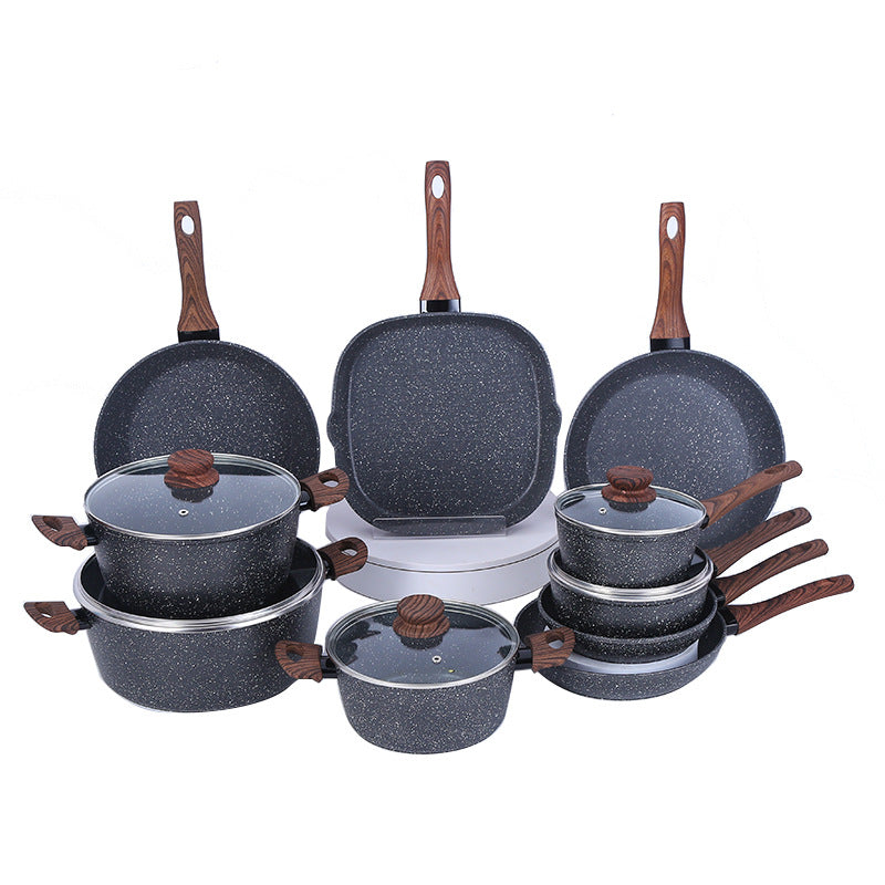 Granite Maifan Stone Non-Stick Cookware Set Open Flame Induction Double Bottom Dishwasher Pfoa Free