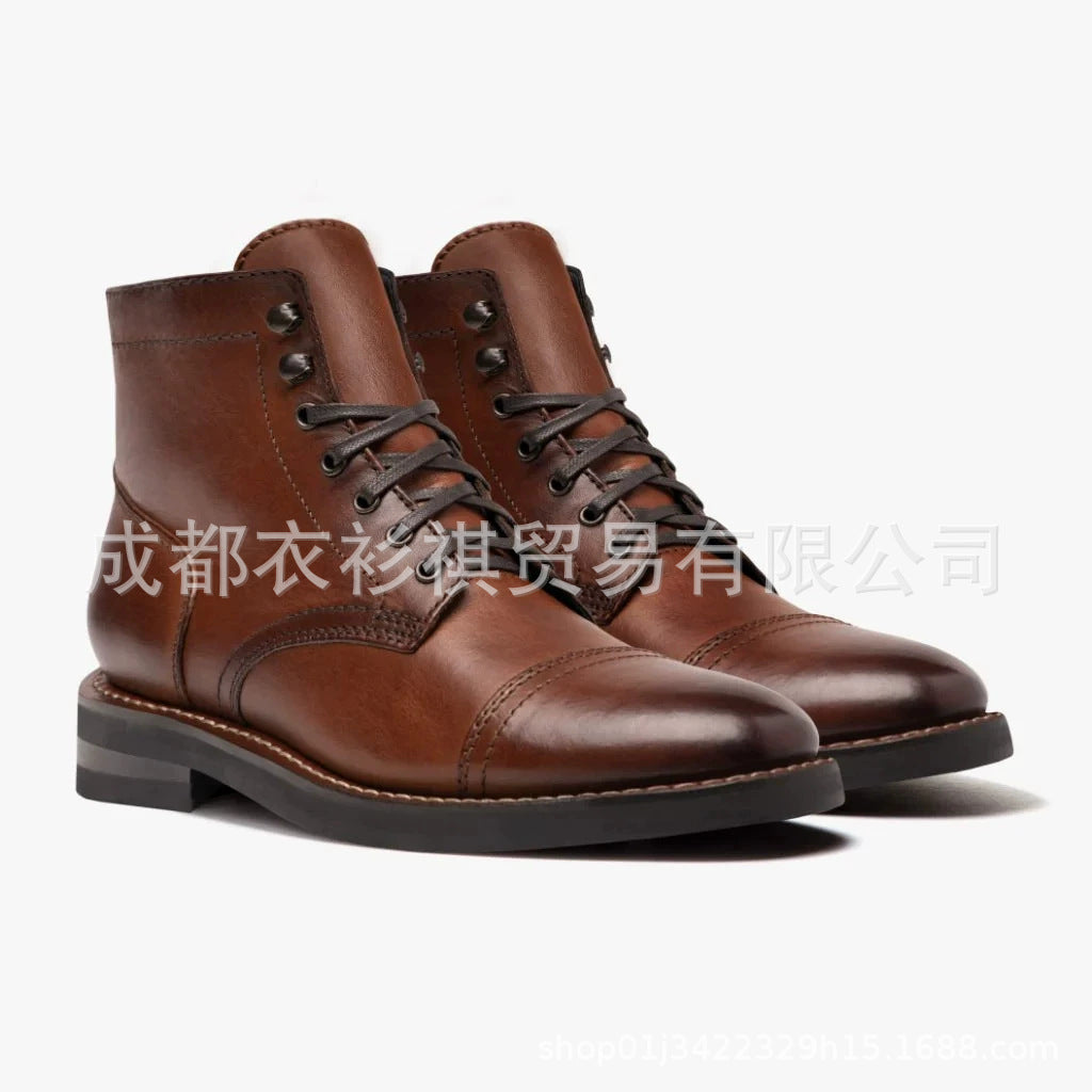 Wish foreign trade new retro round head work martin boots high-top locomotive shoes men's shoes lace men's shoes