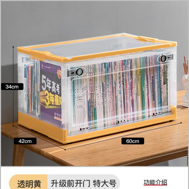 Large Plastic Folding Storage Box with Lid for Books Books Transparent Toy Pulley Tidy Box Book Box Storage Box
