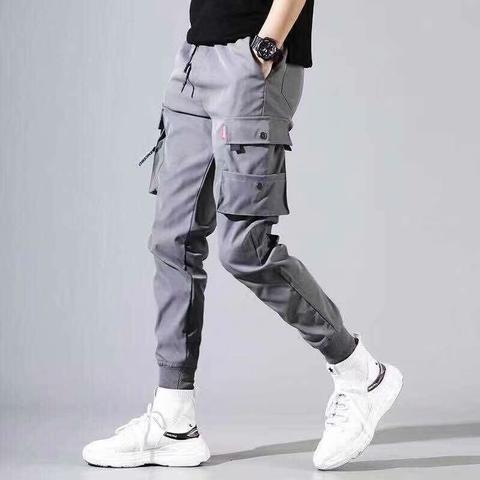 Men's Summer Thin Cargo Pants, Large Size, Cropped Sports Pants, Korean Style, Trendy Loose Jogger Casual Long Pants