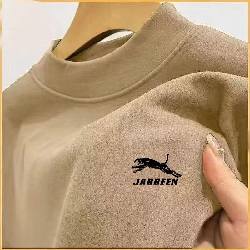 Autumn and Winter German Velvet Men's Long-Sleeved T-Shirt Warm Trendyy Versatile Half Turtleneck 1/2
