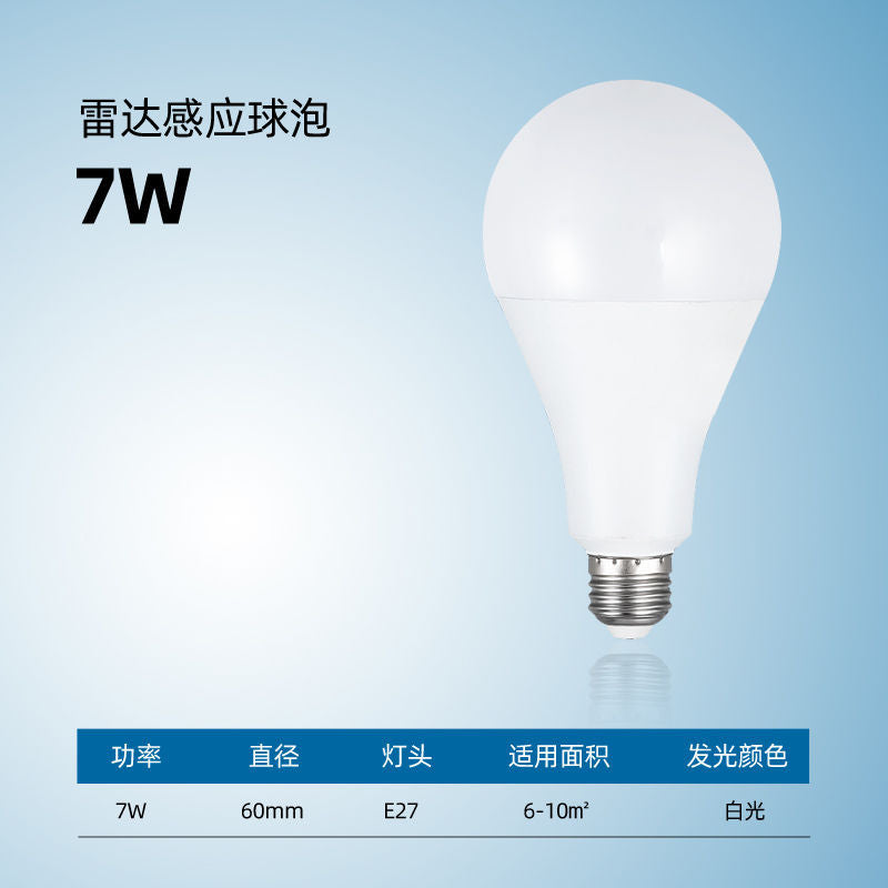 Led Bulb E27 Sound and Light Control Radar Sensor Bulb Human Body Sensor Bulb Property Corridor Corridor Garage