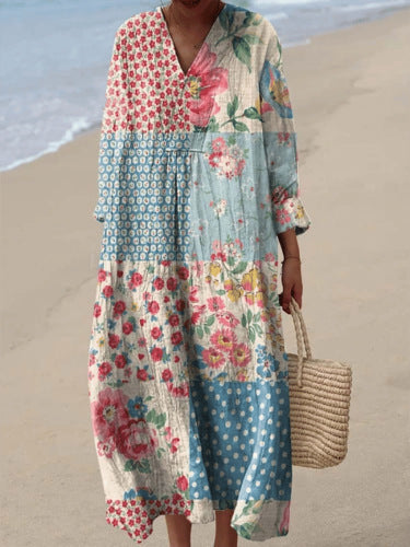 2025 Cross-Border Independent Station Amazon Long Sleeve Shirt Dress Women's Casual Floral 3D Printed Sleeve Long Skirt