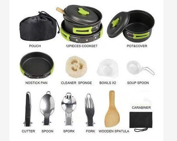 Factory wholesale DS200 set of pots for 1-2 people outdoor camping oxidized aluminum picnic Pot cookware combination