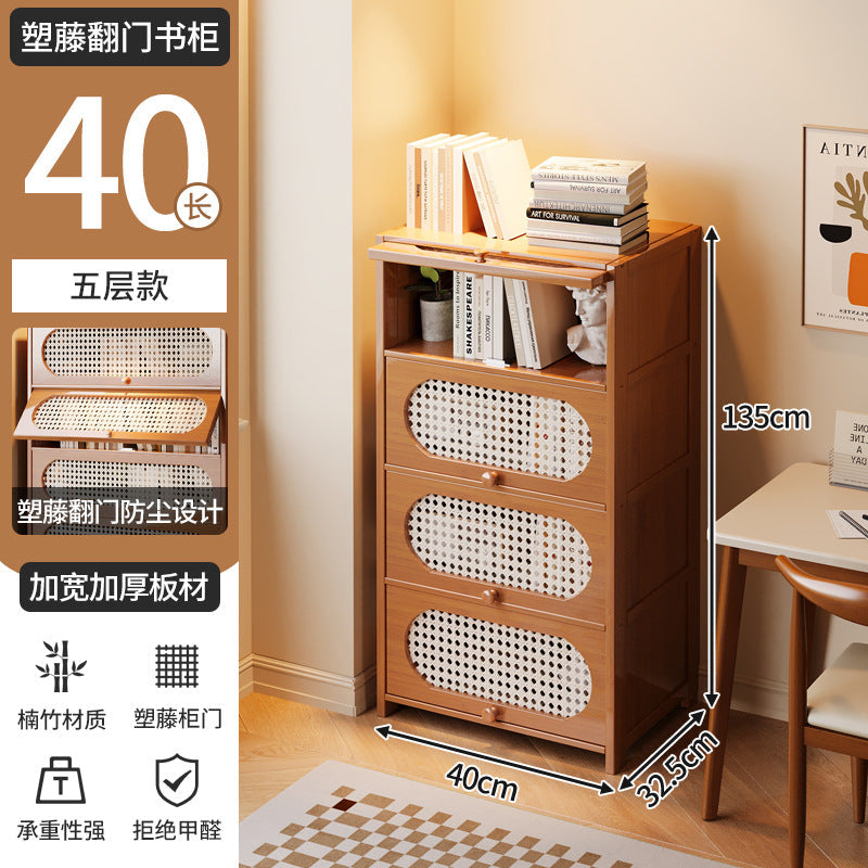 Multi-Layer Bookcase, Retro Rattan Entrance Cabinet, American Tipping Cabinet, Storage Cabinet, Large-Capacity Storage Floor-Standing Display Cabinet