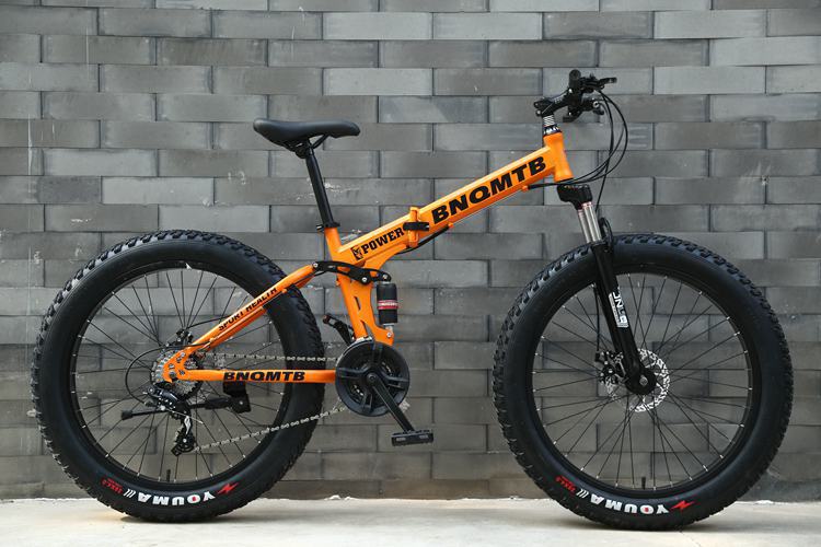 Folding beach snow bike double shock absorption double disc brake soft tail mountain bike 4.0 widened large tire bicycle zxc