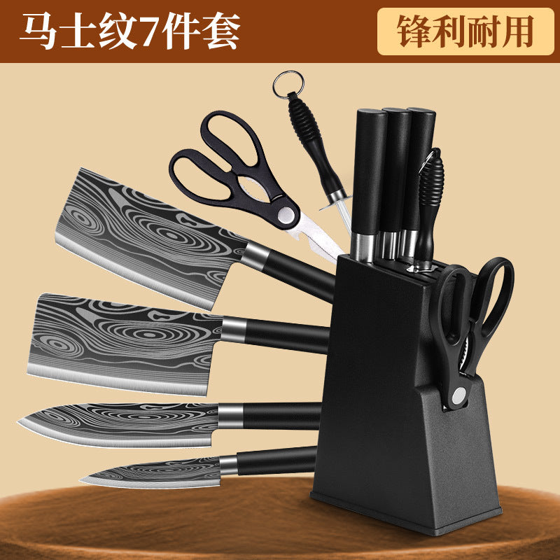 Cross-Border Stainless Steel Kitchen Knife Damascus Chef Knife Complete Set Kitchen Household Fruit Knife Retro Style