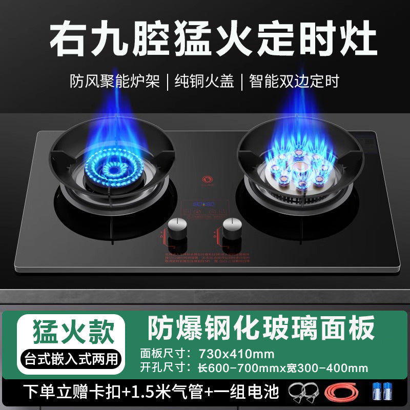 High-Power Gas Stove Double Stove Household Embedded Natural Gas Stove Desktop Liquefied Gas Energy-Saving Gas Stove