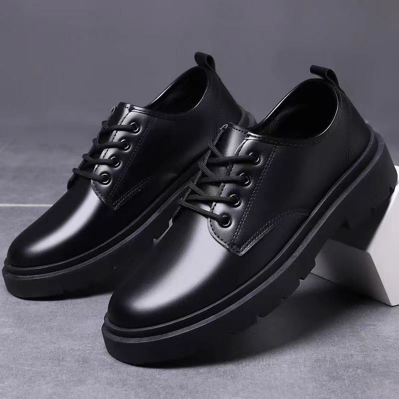 Men's Suit Shoes for Autumn, British Style Business Formal Casual Leather Shoes, Men's Black Wedding Shoes with Height-Increasing Design and Thick Soles