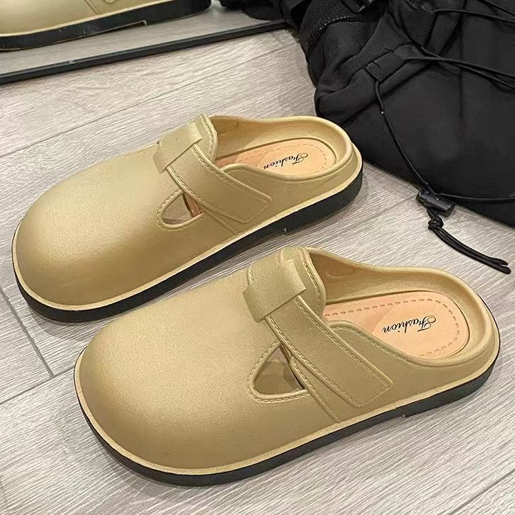 Summer Slippers for Women Ins Simple Waterproof Birkenstock Shoes Pure Color Fashionable Outer Wear Stylish Versatile Non-Slip Toe-Cap Sandals