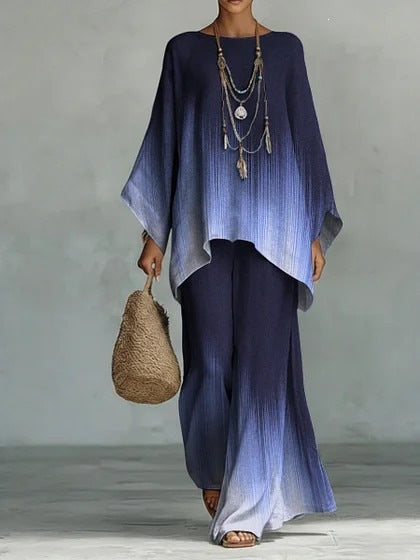 European and American Independent Station 26 New Y2 round Neck Batwing Sleeve Printing Suit Bohemian Style Lazy Casual Two-Piece Suit