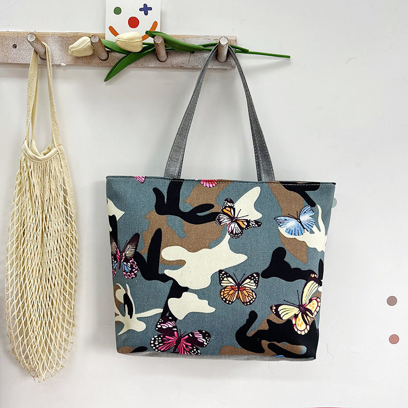 New Canvas Bag Large Capacity Shoulder Bag Women's Bag Printed Handbag Korean Style Tote Bag Literary Canvas Bag