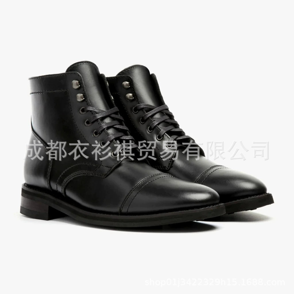 Wish foreign trade new retro round head work martin boots high-top locomotive shoes men's shoes lace men's shoes