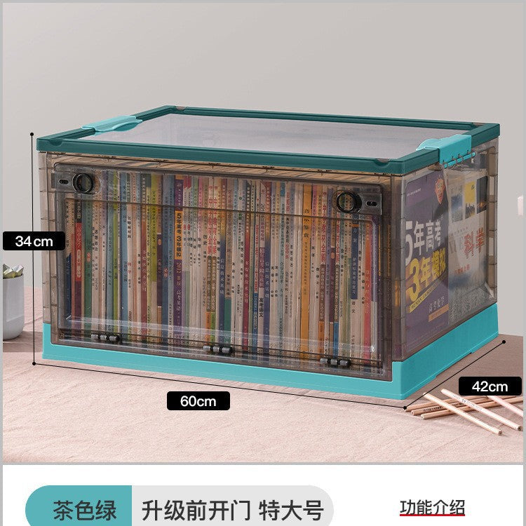 Large Plastic Folding Storage Box with Lid for Books Books Transparent Toy Pulley Tidy Box Book Box Storage Box