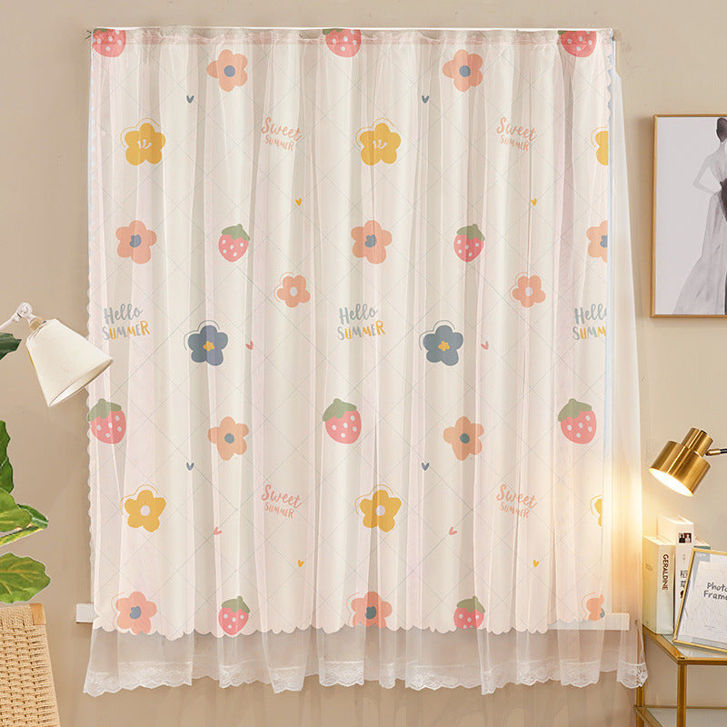 No-Drill Installation Simple Curtain for Bedroom Blackout with Rod, Complete Set for Small Windows, Bay Window Covering Fabric, Rental Room Door Curtain