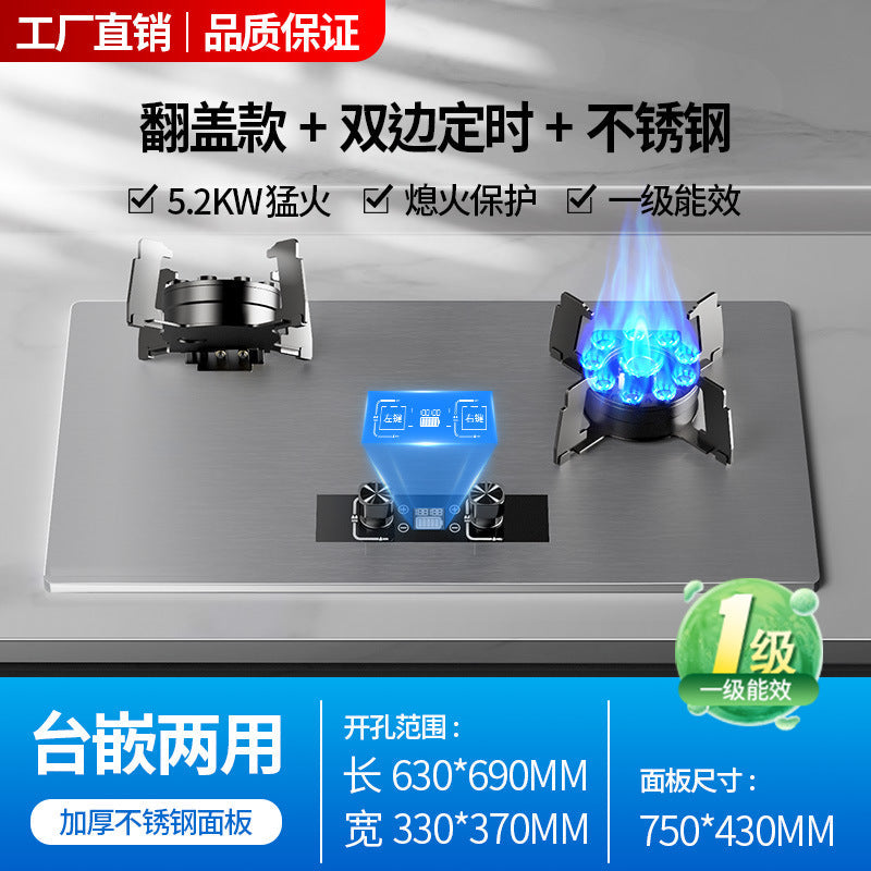 Gas Stove Double Stove Household Gas Stove Natural Gas LPG Embedded Desktop Fierce Stove Stove Timing New Style