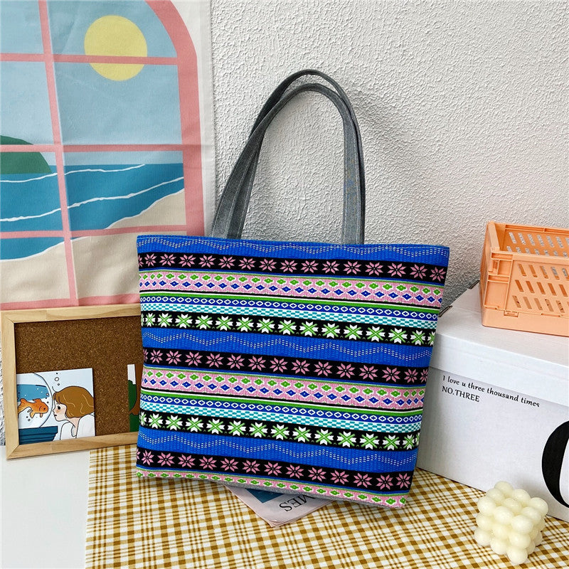 New Canvas Bag Large Capacity Shoulder Bag Women's Bag Printed Handbag Korean Style Tote Bag Literary Canvas Bag