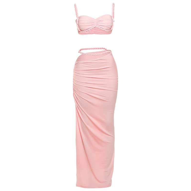 Europe and the United States wholesale women's clothing 2025 spring new sexy solid color backless small camisole vest hip skirt suit