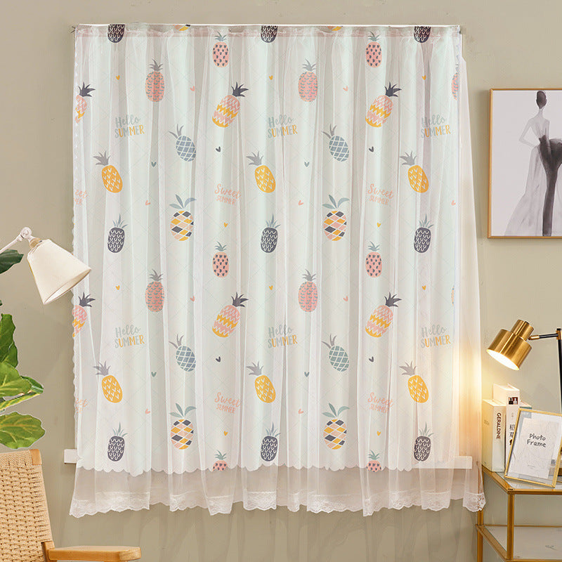 No-Drill Installation Simple Curtain for Bedroom Blackout with Rod, Complete Set for Small Windows, Bay Window Covering Fabric, Rental Room Door Curtain