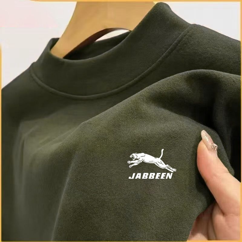 Autumn and Winter German Velvet Men's Long-Sleeved T-Shirt Warm Trendyy Versatile Half Turtleneck 1/2