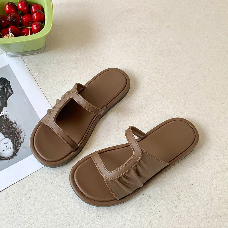 Women's Summer New Fashion Versatile Square Buckle Trendy Slip-On Home Non-Slip Bathroom Outdoor Beach Sandals