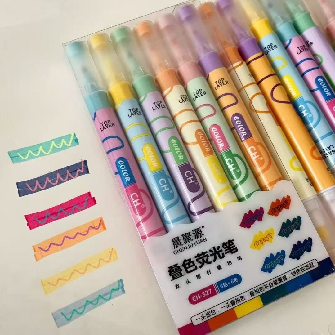 Ins New Stacked Color Double-Ended Highlighter Pen Student Colorful Marker Pen Large Capacity Marker Handbook