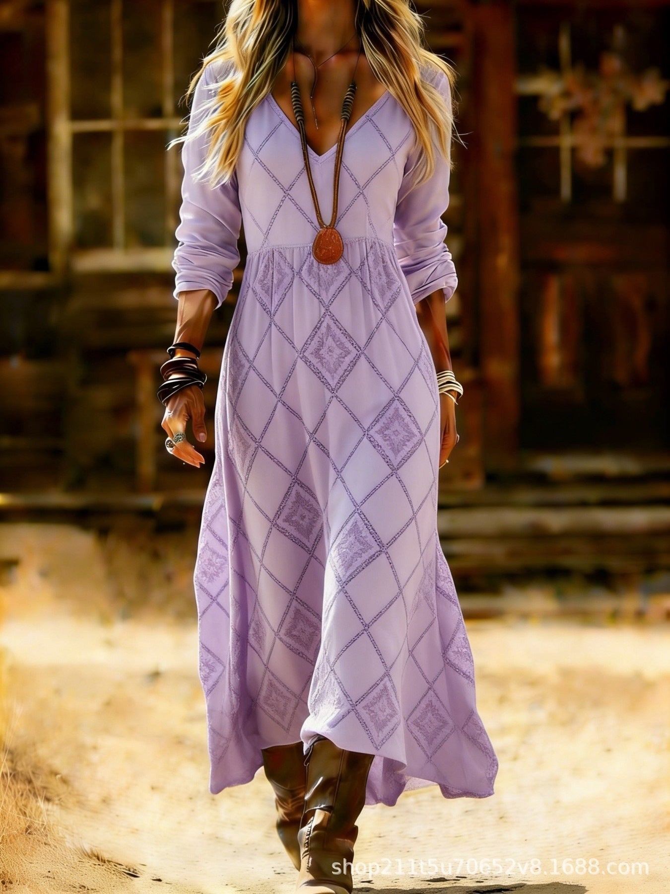 European and American Ethnic Style Long Sleeve New Printed Dress Women's Dress