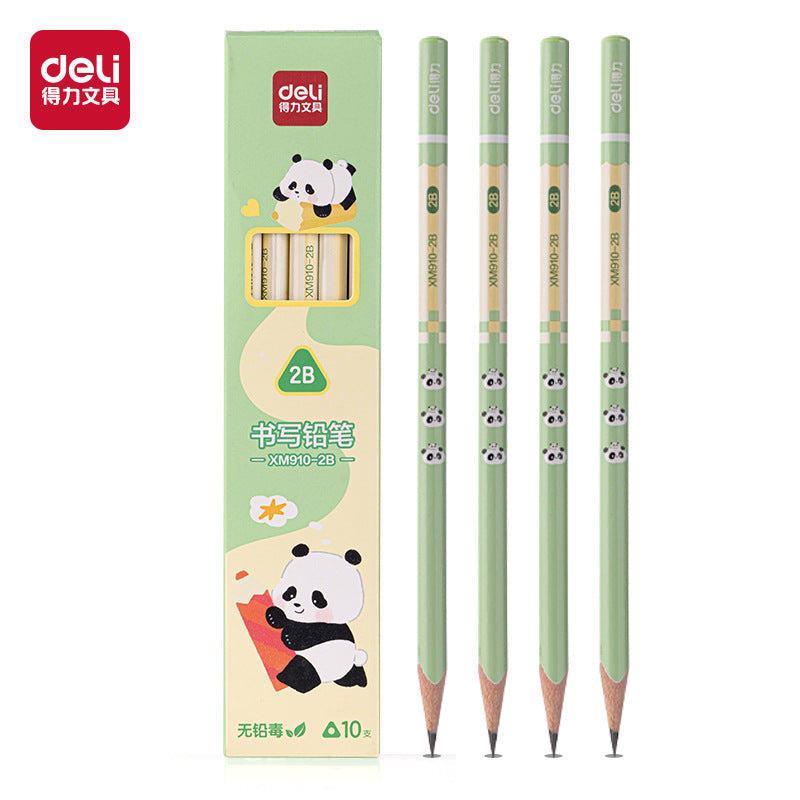 Deli XM910 panda pencil triangle HB2B primary school students with 10 boxed writing test pencils