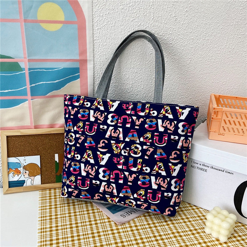 New Canvas Bag Large Capacity Shoulder Bag Women's Bag Printed Handbag Korean Style Tote Bag Literary Canvas Bag