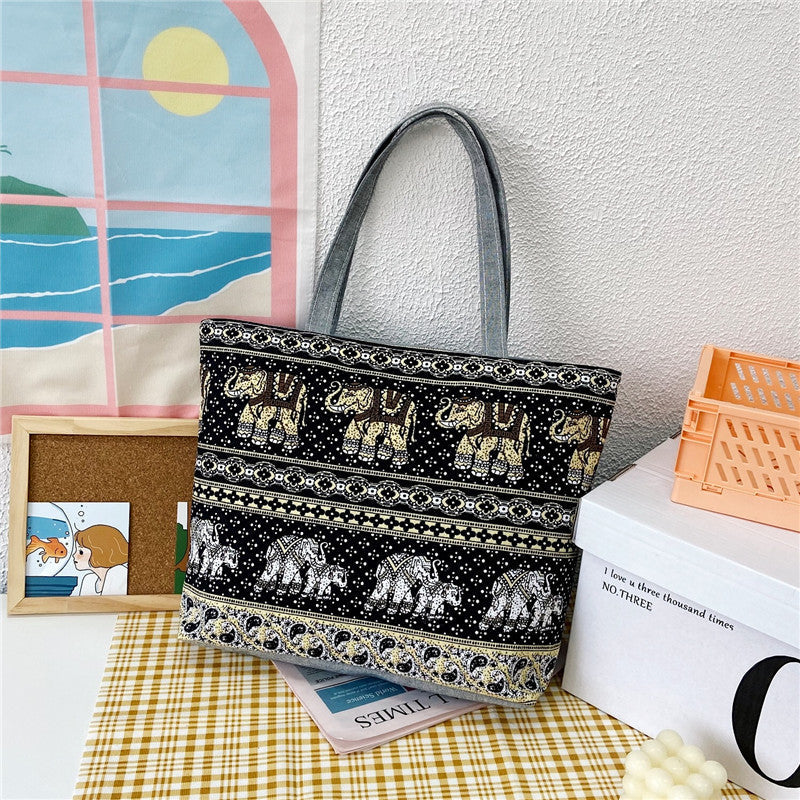 New Canvas Bag Large Capacity Shoulder Bag Women's Bag Printed Handbag Korean Style Tote Bag Literary Canvas Bag