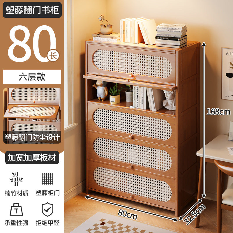 Multi-Layer Bookcase, Retro Rattan Entrance Cabinet, American Tipping Cabinet, Storage Cabinet, Large-Capacity Storage Floor-Standing Display Cabinet