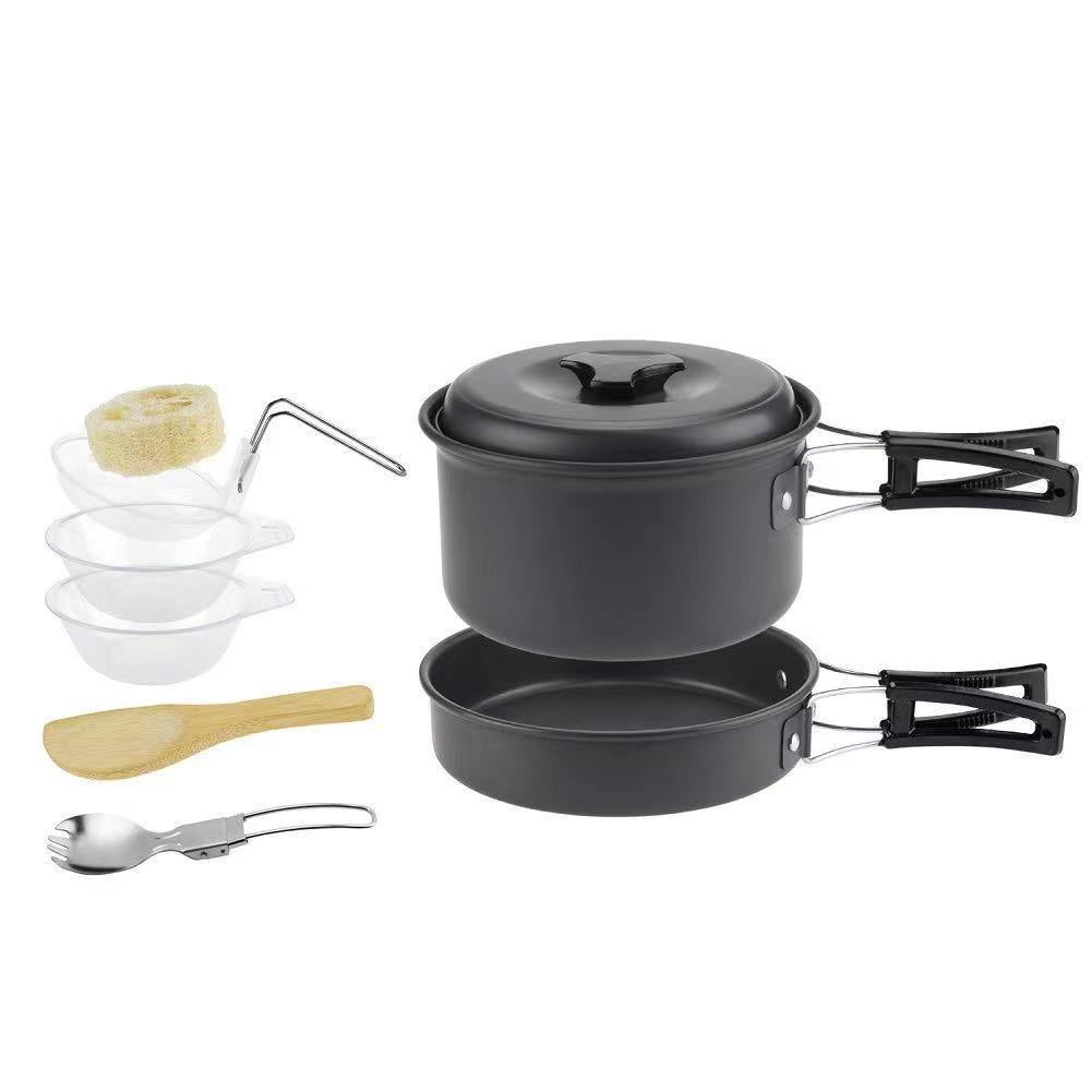 Factory wholesale DS200 set of pots for 1-2 people outdoor camping oxidized aluminum picnic Pot cookware combination