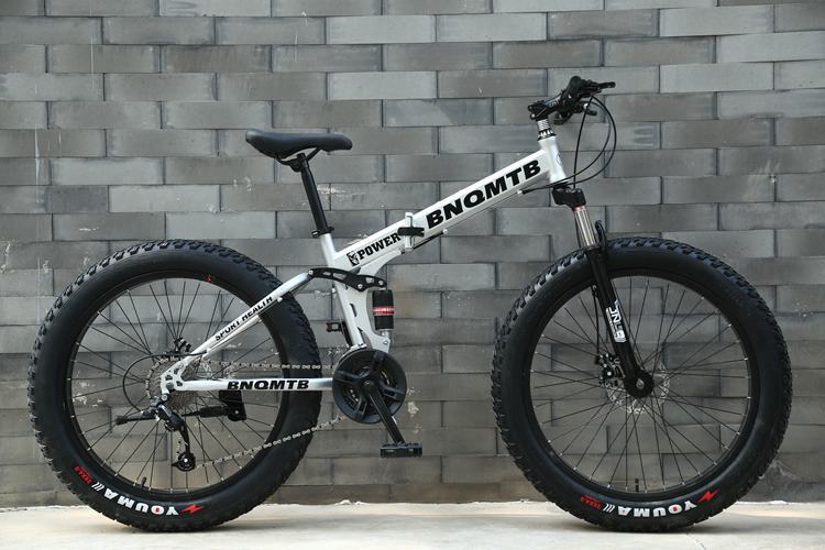 Folding beach snow bike double shock absorption double disc brake soft tail mountain bike 4.0 widened large tire bicycle zxc