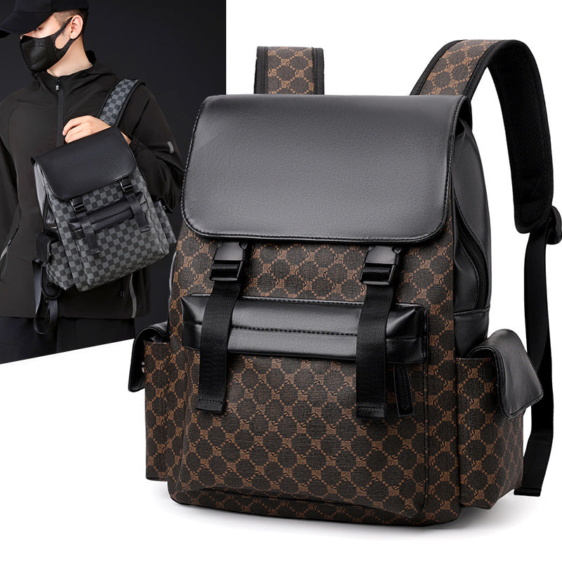 Retro Backpack Men's Checkerboard New Fashion Large Capacity Travel European and American Computer Backpack College Student Male Hanging Bag