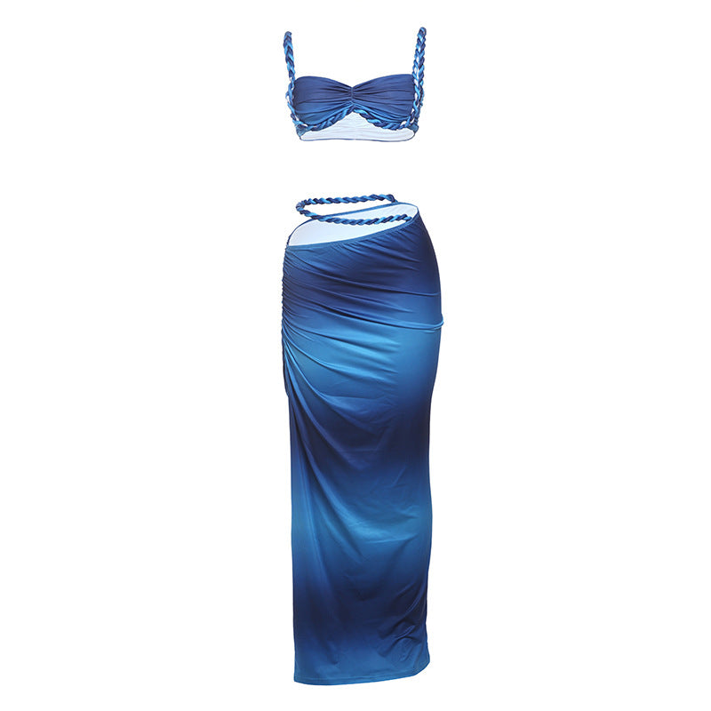 Europe and the United States wholesale women's clothing 2025 spring new sexy solid color backless small camisole vest hip skirt suit