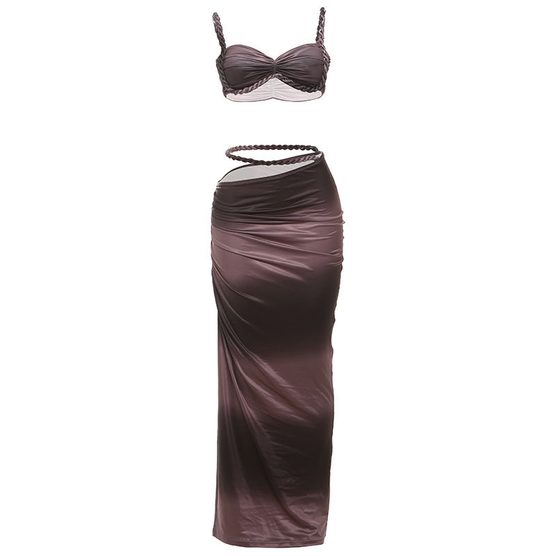Europe and the United States wholesale women's clothing 2025 spring new sexy solid color backless small camisole vest hip skirt suit