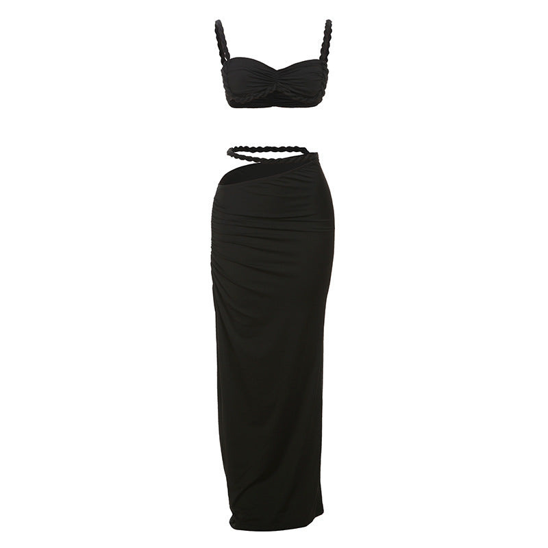 Europe and the United States wholesale women's clothing 2025 spring new sexy solid color backless small camisole vest hip skirt suit