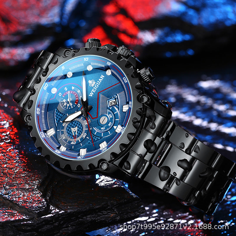 New Black Warrior Watch for Men, Fully Automatic, Non-Mechanical, Genuine, Waterproof, Luminous, Calendar,