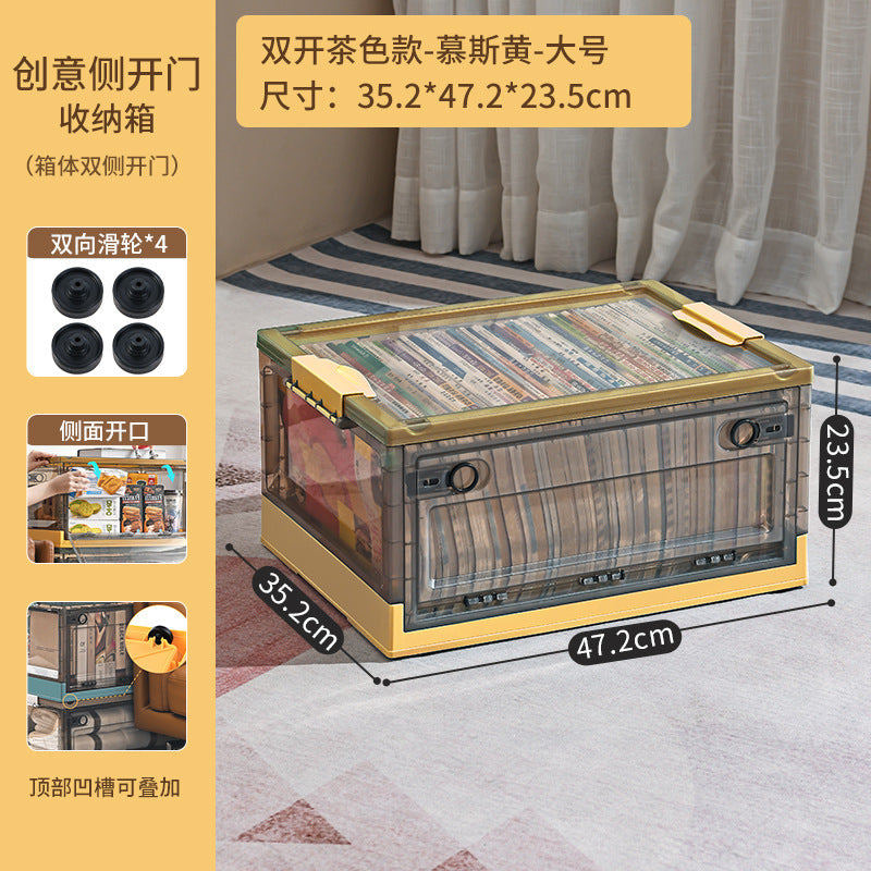 Large Plastic Folding Storage Box with Lid for Books Books Transparent Toy Pulley Tidy Box Book Box Storage Box