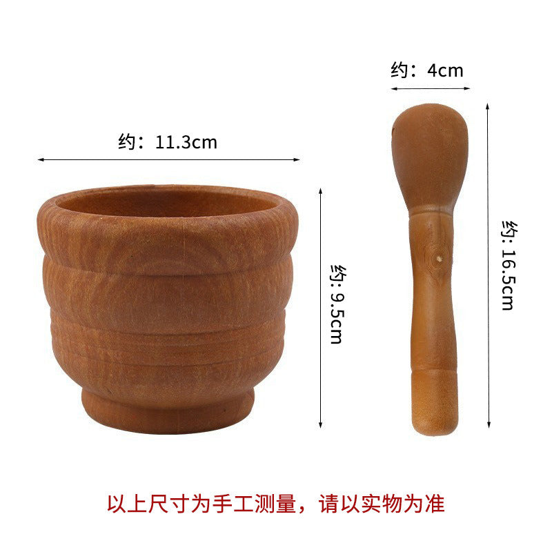 Imitation Wood Garlic Press Kitchen Garlic Mortar Pepper Mortar Old-Fashioned Pestle Household Medicine Cup Garlic Masher Garlic Mortar