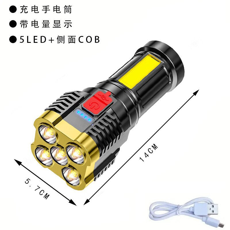 Quad-core flashlight bright LED charging 100,000 lumens burst bright high-power outdoor multi-function lighting long-range light