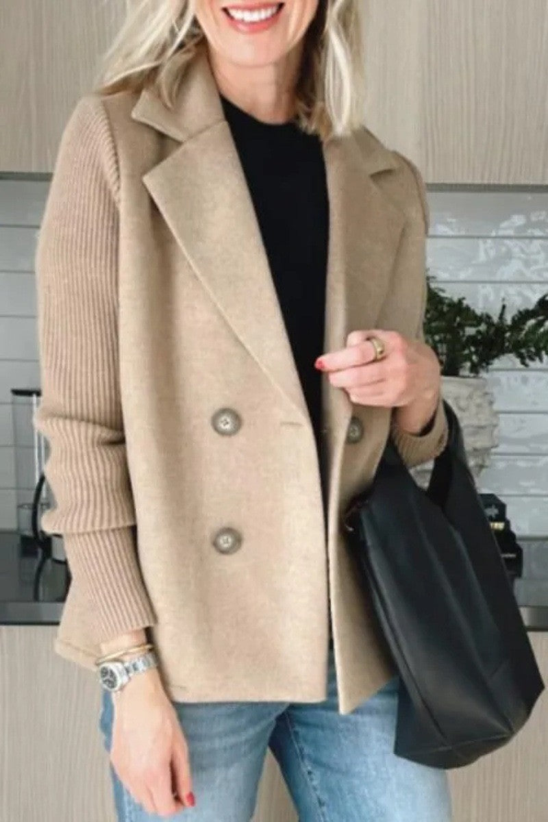 Amazon 2025 Spring New Cross-Border European and American Export Women's Fashion Elegant Woolen Splicing Jacket