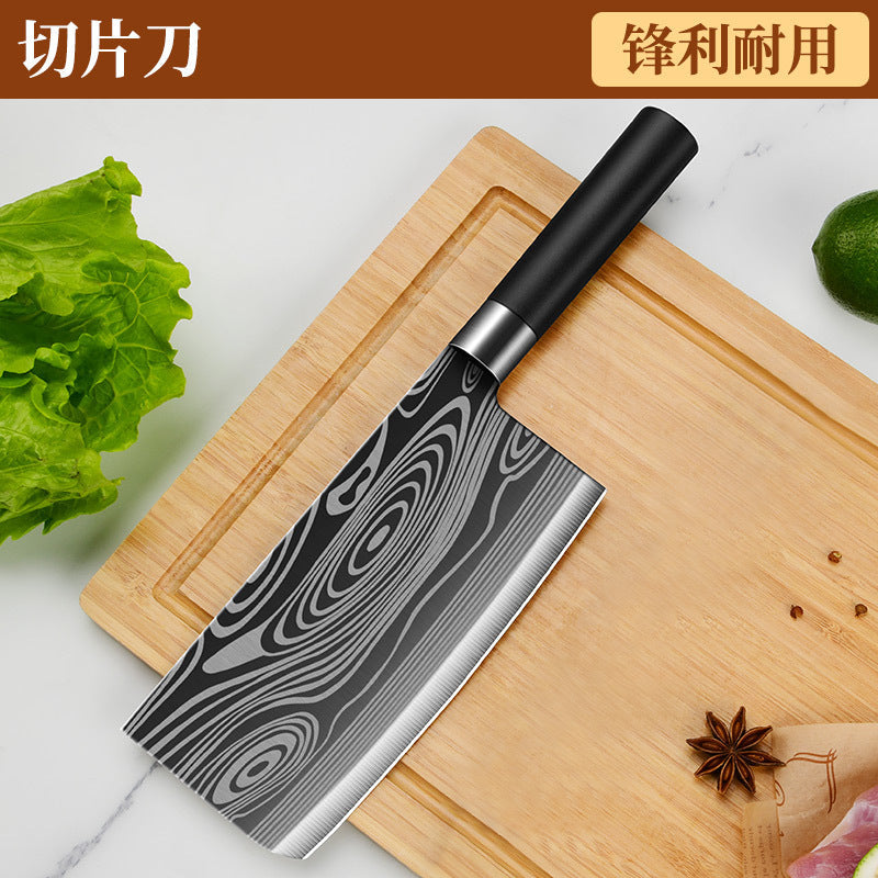 Cross-Border Stainless Steel Kitchen Knife Damascus Chef Knife Complete Set Kitchen Household Fruit Knife Retro Style