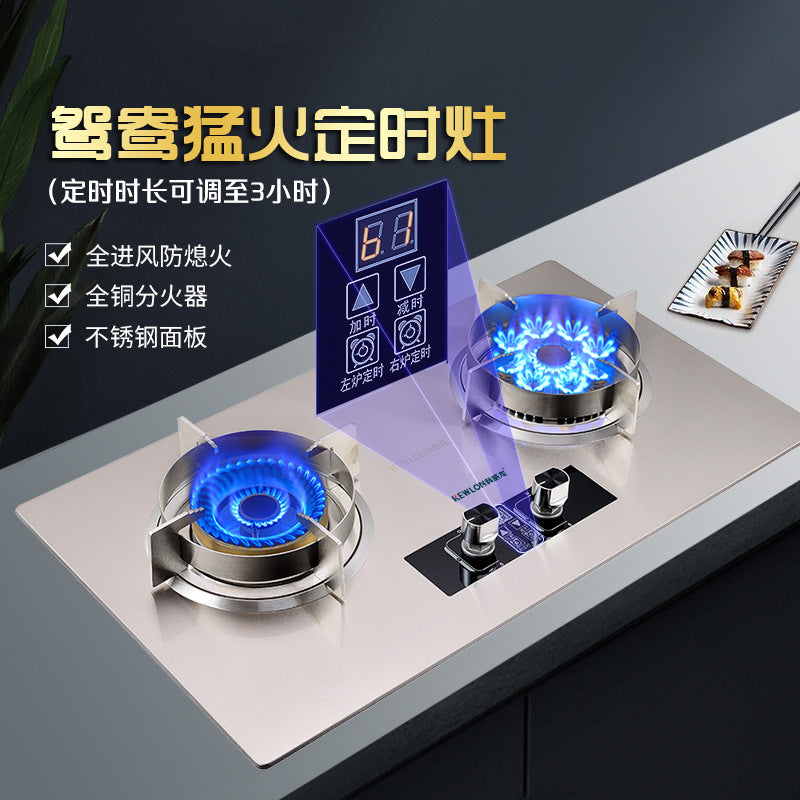 Spot wholesale double nine gun intelligent timing stove fierce fire stove household gas stove stainless steel gas stove double stove