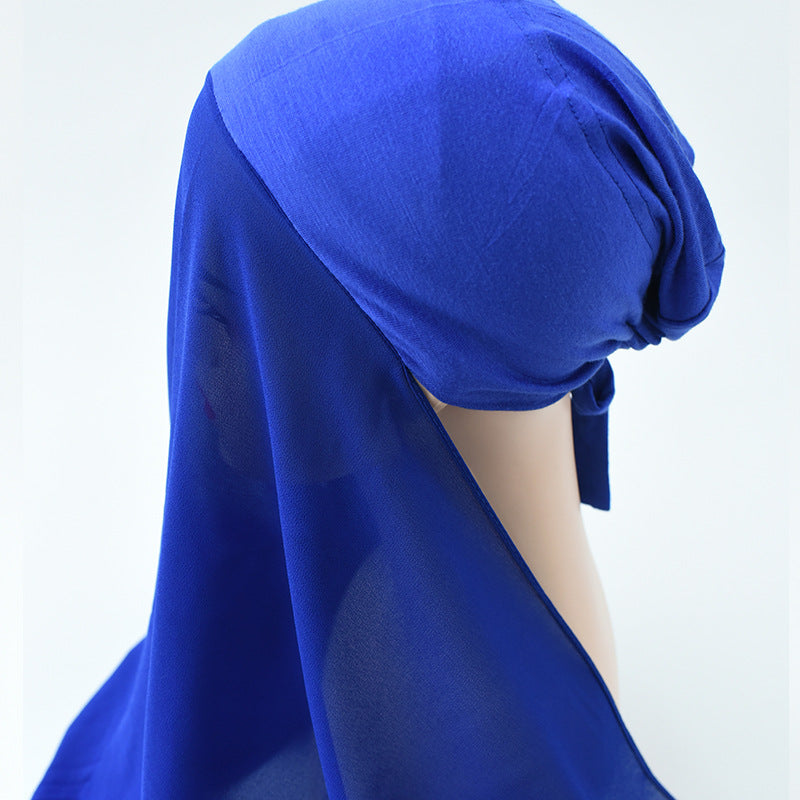 Rayon Adjustable Headscarf Hat, Chiffon Base Cap, Women's Thin Breathable Sweat-Absorbent Headscarf Scarf All-In-One Head Wrap