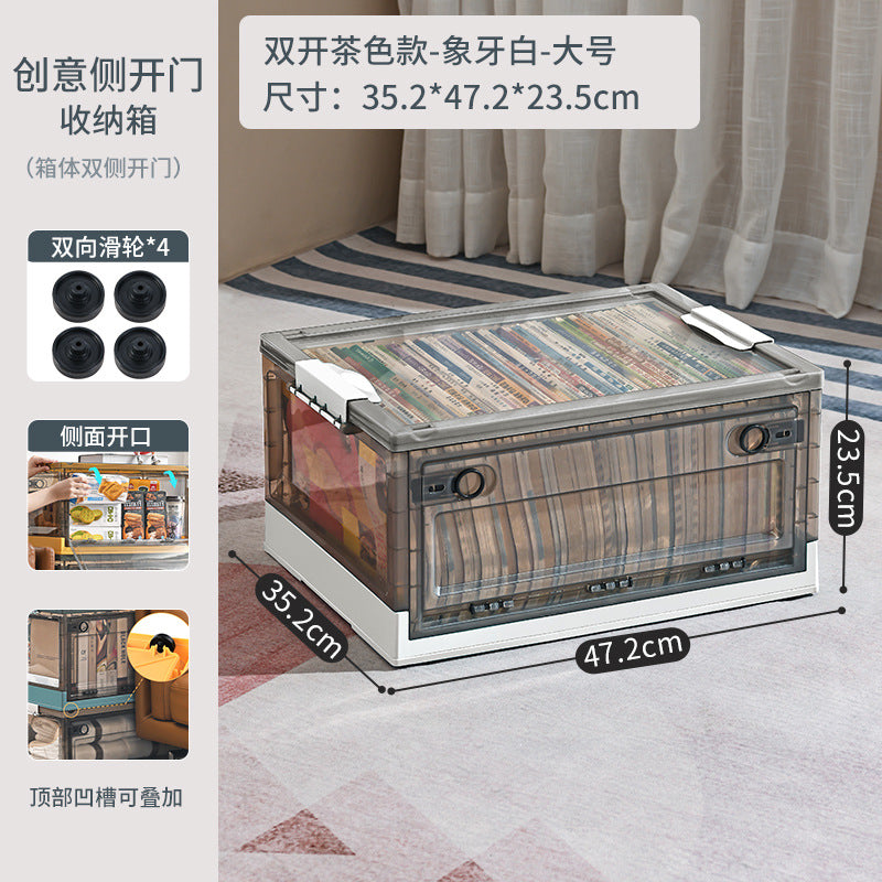 Large Plastic Folding Storage Box with Lid for Books Books Transparent Toy Pulley Tidy Box Book Box Storage Box