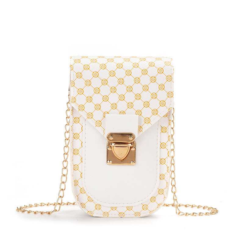 Retro Style Geometric Printed Mobile Phone Bag Trendy 2023 Fashion Women's Shoulder Crossbody Bag Distinctive Chain Bag One Piece Hair