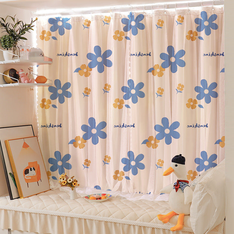 No-Drill Installation Simple Curtain for Bedroom Blackout with Rod, Complete Set for Small Windows, Bay Window Covering Fabric, Rental Room Door Curtain