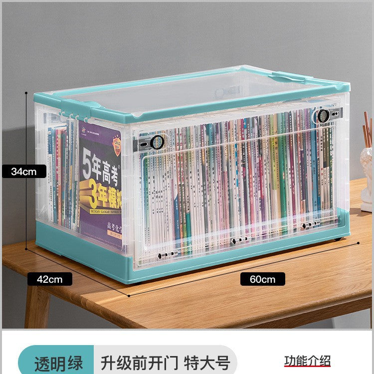 Large Plastic Folding Storage Box with Lid for Books Books Transparent Toy Pulley Tidy Box Book Box Storage Box